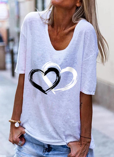 

Casual Cotton-Blend V Neck T-shirt, White, Tees & T-shirts