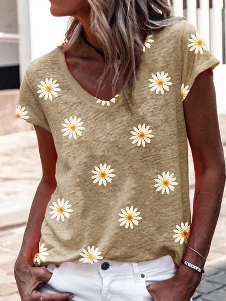 

Floral Short Sleeve T-shirt, Khaki, T-Shirts