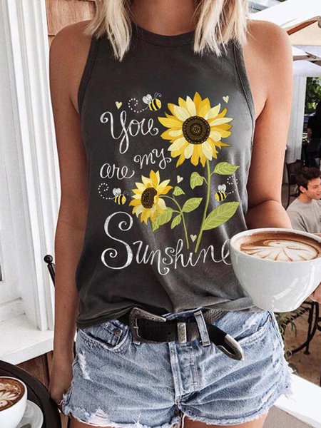 

Floral Casual Cold Shoulder T-shirt, Gray, Tanks & Camis