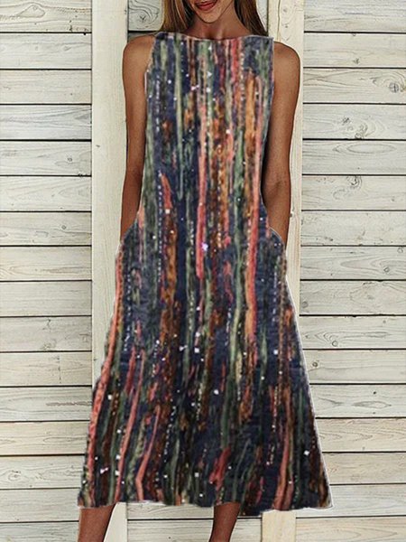 

Casual Sleeveless Printed Weaving Dress, Multicolor, Tie dye dress