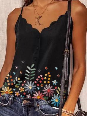

Vintage Sleeveless A-Line Cotton-Blend Shirts & Tops, Black, Tank Top
