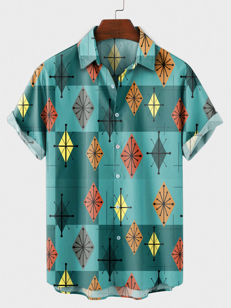 

Shirt Collar Geometric Shirts, Green, Men's Floral shirt