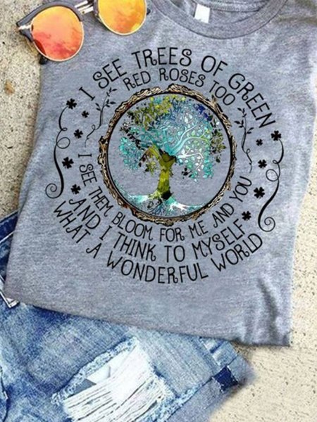 

I See Trees Of Green Red Roses Too I See Them Bloom For Me And You And I Think To Myself What A Wonderful World Tree of Life Graphic Tee, Light gray, Tops