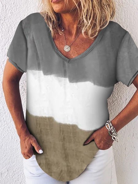 

Casual Cotton-Blend Short Sleeve Tops, As picture, Tees & T-shirts