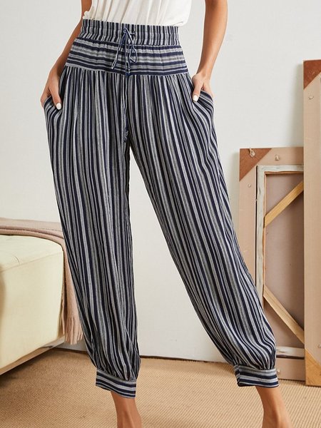 

Stripes Casual Pants, Black, Pants