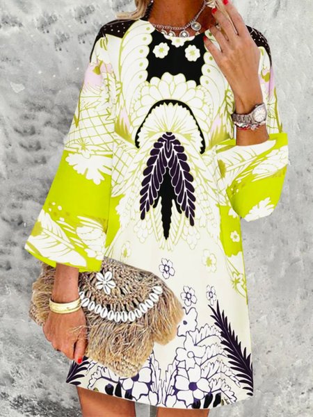 

Girocollo Vacanza 3/4 Manica Abito, Giallo, Dresses