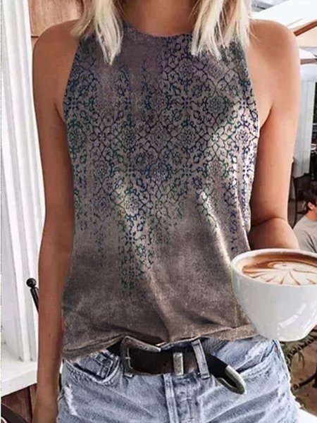 

Floral-Print Sleeveless Shirts & Tops, Gray, Tanks & Camis