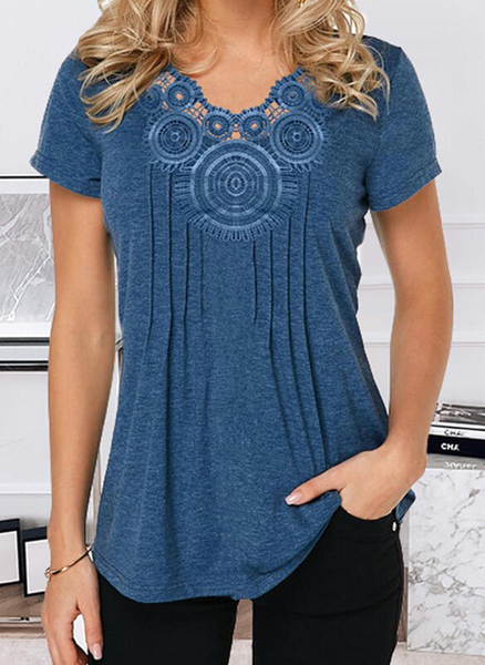 

A-line Misto Cotone Casuale Solido Camicie & Top, Blu, Blouses & Shirts