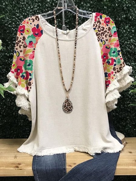 

Casual Short Sleeve Floral-Print Shirts & Tops, White, Blouses & Shirts