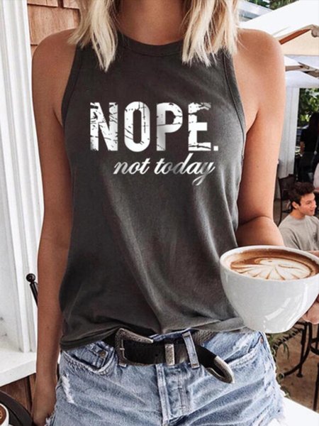 

Stampato senza maniche Casuale Camicie & Top, Nero, Tops