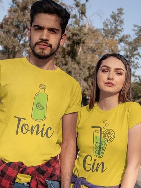 

Gin Tonic Crew Neck Cotton-Blend Couple T-Shirts, Yellow, Couple T-shirts