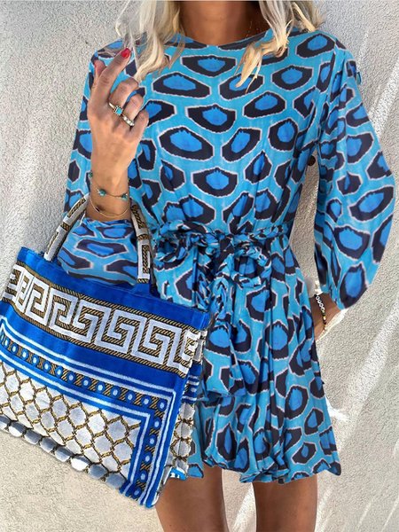

A-Line Balloon Sleeve Leopard Print Dresses, Blue, Dresses