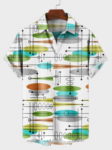 

Shirt Collar Geometric Shirts & Tops, Green, Men
