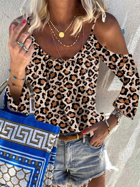 

Maniche Lunghe Casuale Leopardo Camicie & Top, Tops