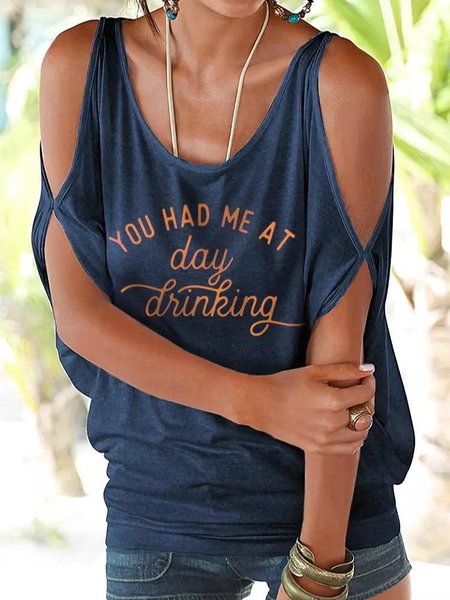 

You Had Me At Day Drinking Cold Shoulder Blouse, Navy blue, Shirts & Blouses