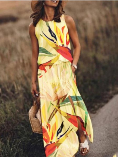 

Vacanza Bohemian Girocollo A-line Quotidiano Abito, Giallo, Dresses