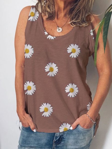 

Floral Sleeveless Shirts & Tops, Brown, Tank Top