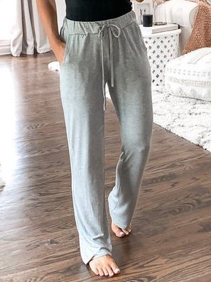 

Jersey Melange Basic Casual Homewear Pants, Gray, Pants