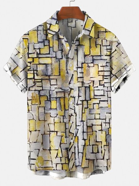 

Men's Shirt Collar Abstract Printed Shirts, Yellow, Men's Floral shirt