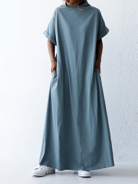 dolcevita Misto Cotone Casuale A-line Abito, Blu, Dresses