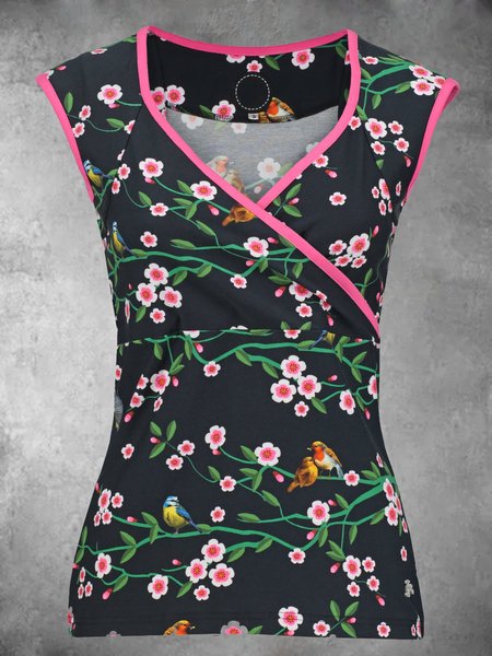 

Casual Short Sleeve Plus Size Printed Tops, Black, Auto-Clearance