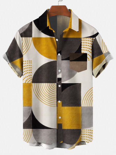 

Men's Shirt Collar Abstract Printed Shirts, Yellow, Men's Floral shirt