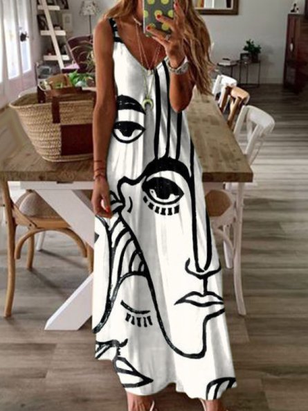 

Casuale senza maniche Scollo a V Maxi Abito, Come immagine, Dresses