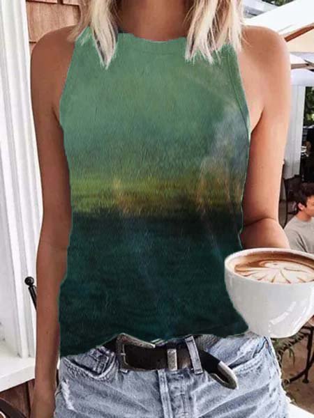 

Cotton-Blend Shift Crew Neck Sleeveless Vests, As picture, hot sale1