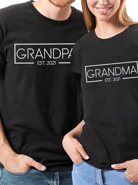 

Grandpa and Grandma Est.2021 Shirts,, Black, Couple T-shirts