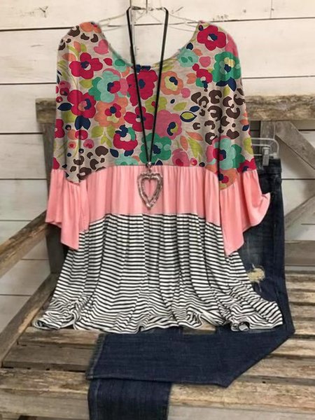 

Cotton-Blend Floral-Print 3/4 Sleeve Crew Neck Shirts & Tops, Multicolor, Auto-Clearance