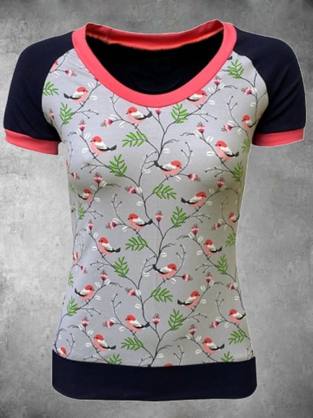 

Casual Short Sleeve Round Neck Plus Size Printed Tops, Black, Auto-Clearance