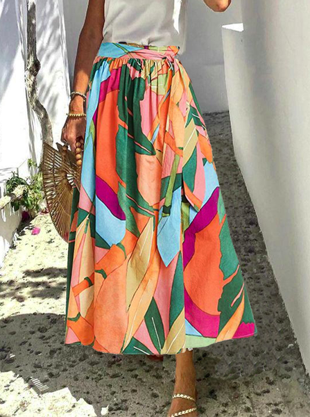Misto Cotone A-line Bohemian Mini Gonna, Arancia, Dresses