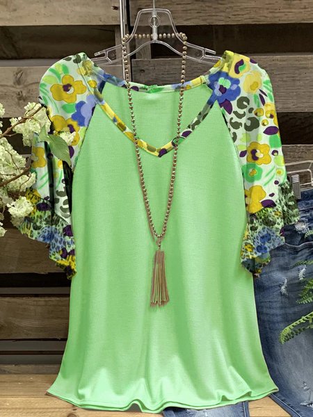 

Cotton Short Sleeve Casual Tops, Light green, Auto-Clearance
