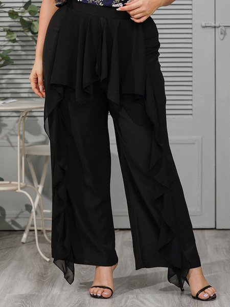 

Puro Colore Chiffone increspatura Cucitura Temperamento dei pantaloni Casuale Solido Pantaloni, Nero, Pants