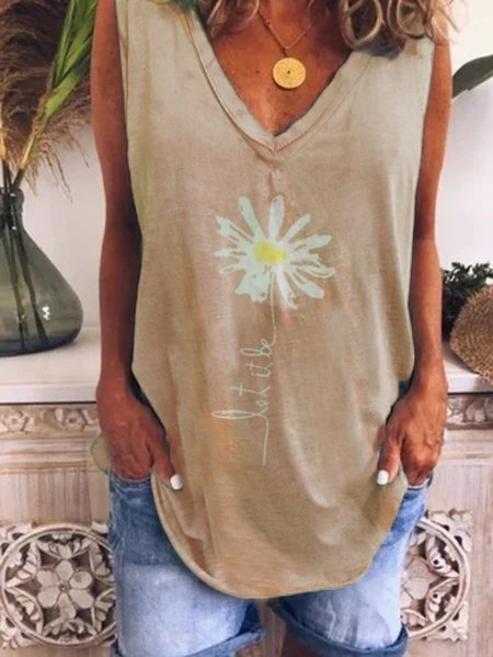

Shift Sleeveless Floral Cotton-Blend Shirts & Tops, Khaki, Tank Tops & Camis
