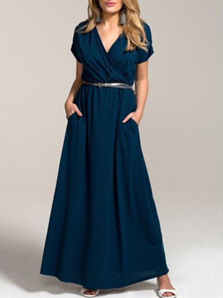 

Holiday Pockets Short Sleeve Maxi Dress, Purplish blue, Maxi Dresses