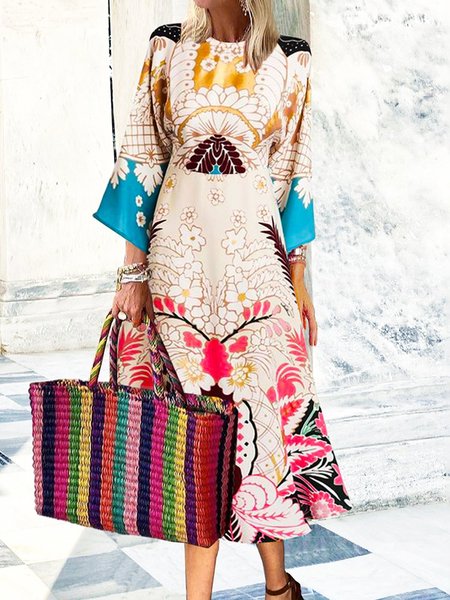 

Mezza Manica Vintage Abito Misto Cotone, Bianco, Dresses
