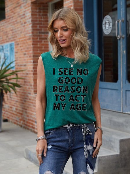 

I See No Good Reason Casual Cotton-Blend Crew Neck Women Vests, Dark green, T-shirts