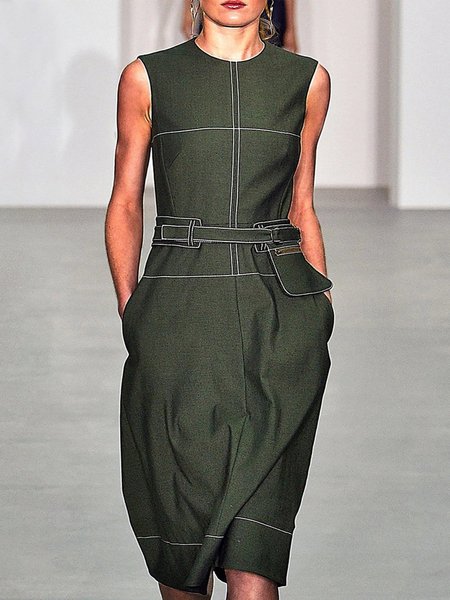 

Vintage Elegante Tinta unita senza maniche Girocollo Gonna Casuale, Verde scuro, Dresses