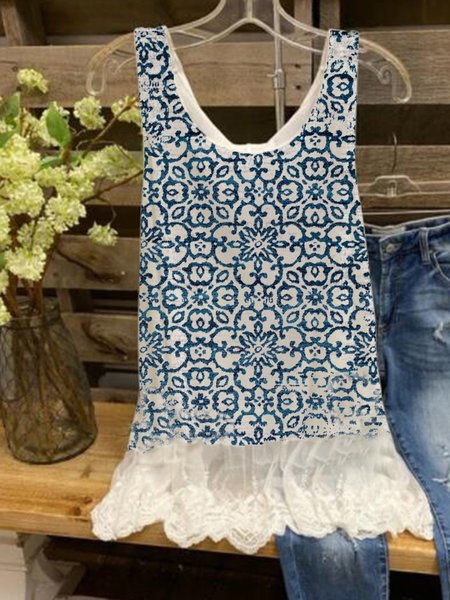 

Geometric Sleeveless T-shirt, White, Tops