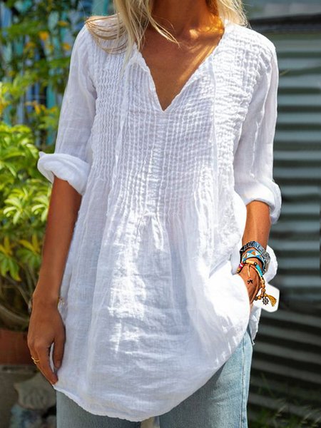 Casual Half Sleeve Blouse, White, Tunics