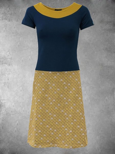 

Casual Short Sleeve Round Neck Plus Size Printed Dress, Yellow, Auto-Clearance