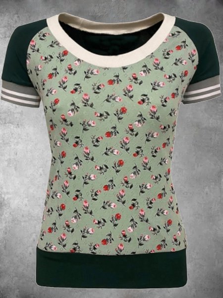 

Casual Short Sleeve Round Neck Plus Size Printed Tops, Green, Auto-Clearance