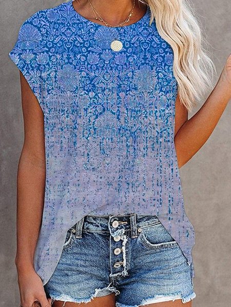 

Vintage Maniche Corte Dritto Camicie & Top, Blu, T-Shirts