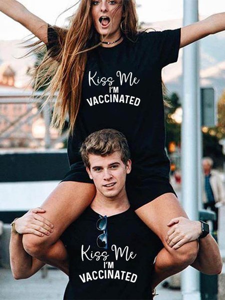 

Kiss Me I'm Vaccinated coronavirus Couple T-shirt, Black, Couple T-shirts