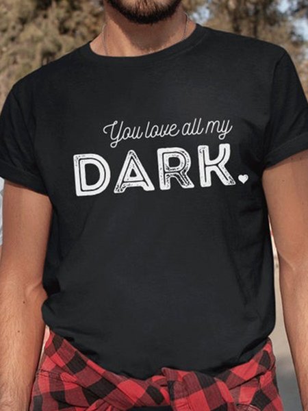 

Light Dark Letter Cotton-Blend Casual Couple T-Shirts, Black, Couple T-shirts