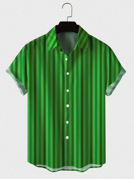 

Casual Green Striped Holiday Shirts, Men's Floral shirt