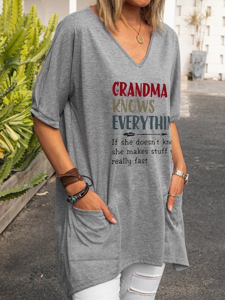 

V Neck Casual T-Shirts, Gray, T-Shirts