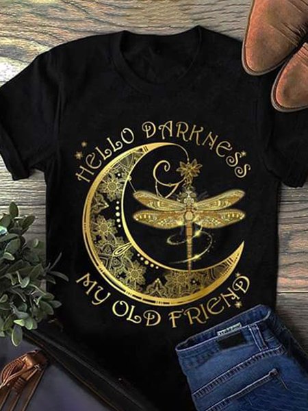

Dragonfly Hello Darkness My Old Friend Graphic Tee, Black, T-shirts