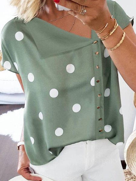 Maniche Corte Abbottonato Cotone Camicie & Top, Verde, Tops